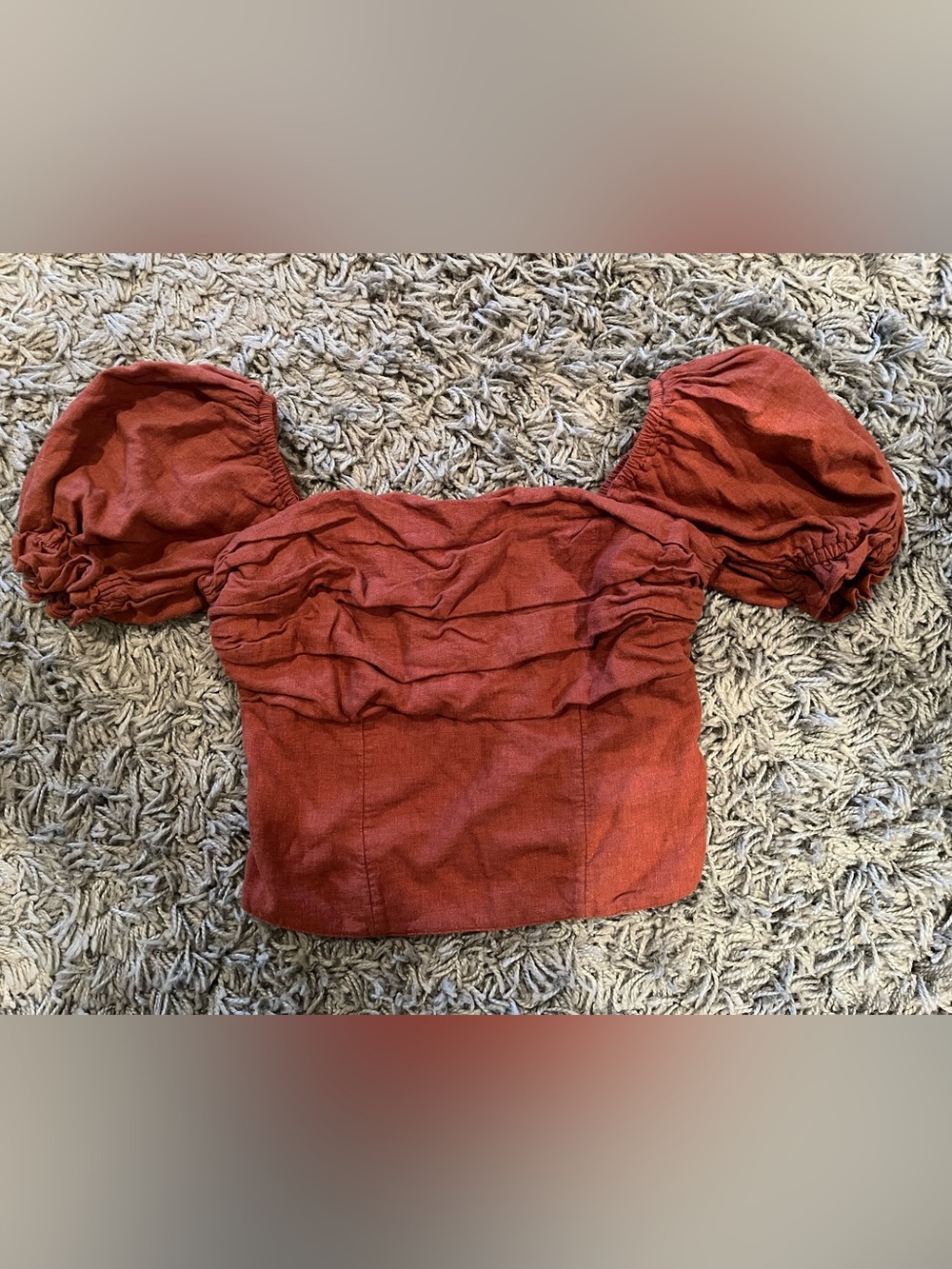 Abercrombie & Fitch Rust Red Puff Sleeve Cropped Top